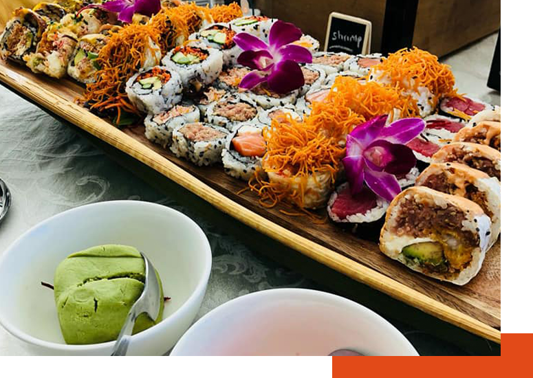 sushi displayed on board