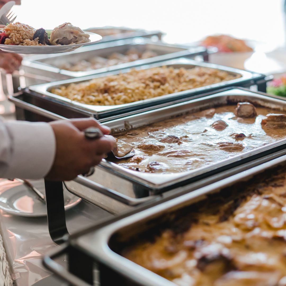 food in chafing dishes
